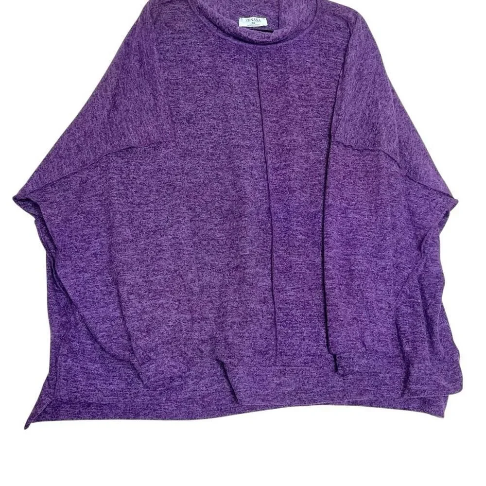 Zenana Plus Size Cowl Neck Knit Pullover Heathered Purple Size 3X